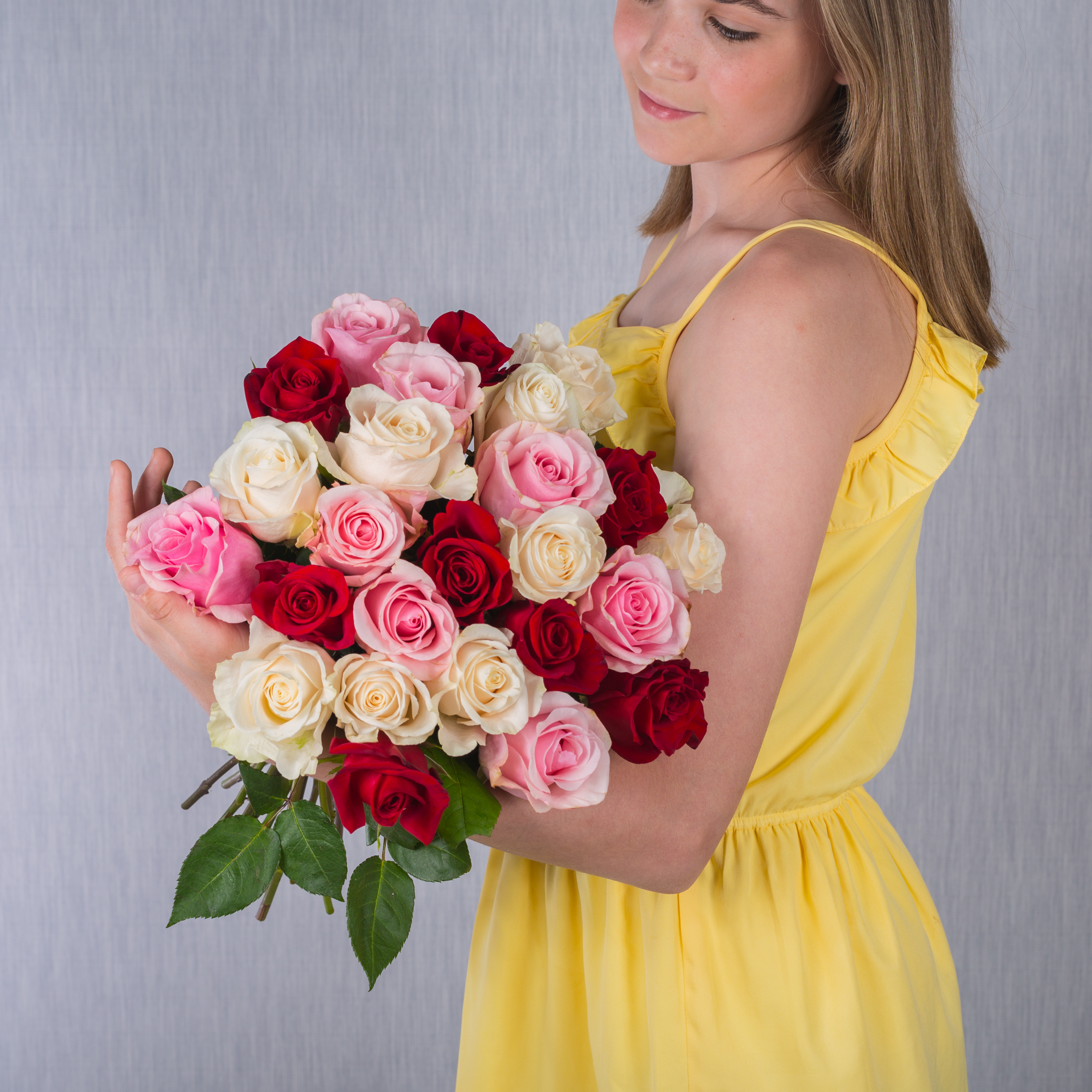 Букет из 25 бело-розовых роз Эквадор 40 см №7310-БРоз