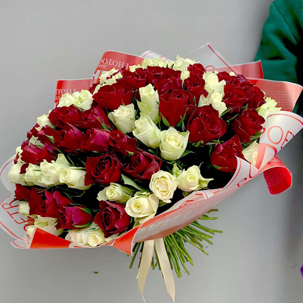 Букет 101 роза Кения в упаковке №29178-КрБ