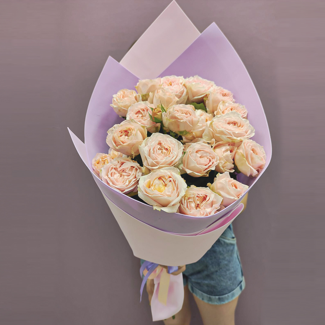 Букет из 5 кустовых пионовидных роз персикого цвета №45353-Перс