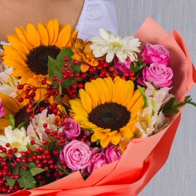 Школьный букет с подсолнухами "Дары осени" N 37964