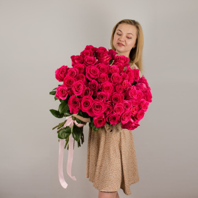 Букет из 51 Розовой розы Эквадор 60см 7299