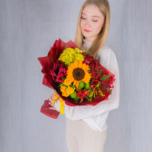 Осенний букет с подсолнухом. арт. 37965