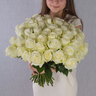 Букет из 51 белой Розы 40 см 7308-Бел